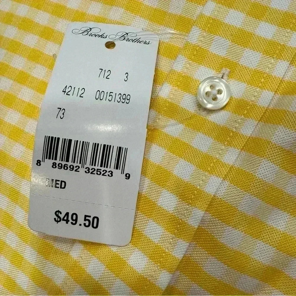 NWT Brooks Brothers boys button down shirt. Yellow & white check size M - Picture 5 of 9